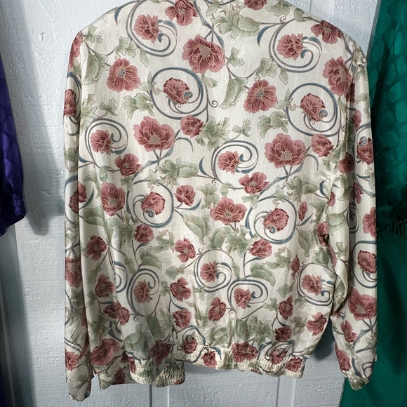Stunt Sports Vintage Women’s Brown Red Floral  Silk Jacket Size Large EUC - Picture 5 of 7